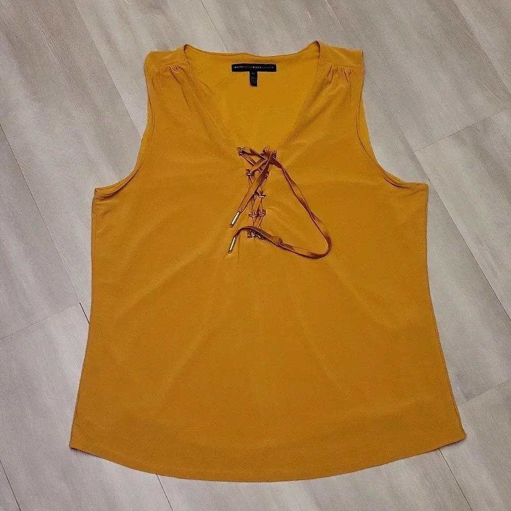 White House Black‎ Market Marigold Tie Front Sleeveless Lined Blouse Womens XL